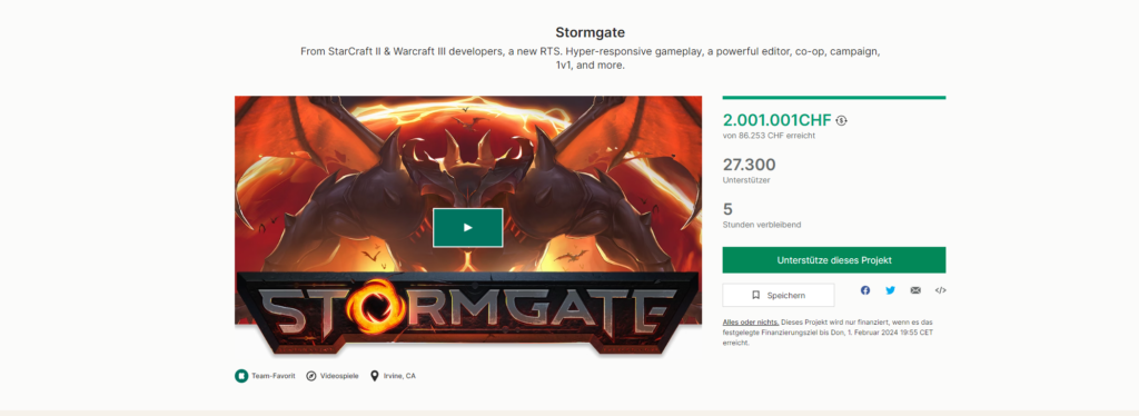 Stormgate: Die Kickstarter-Kampagne endet bald, mit einem Erfolg, der das ursprüngliche Ziel von 100.000 Dollar weit übertrifft.